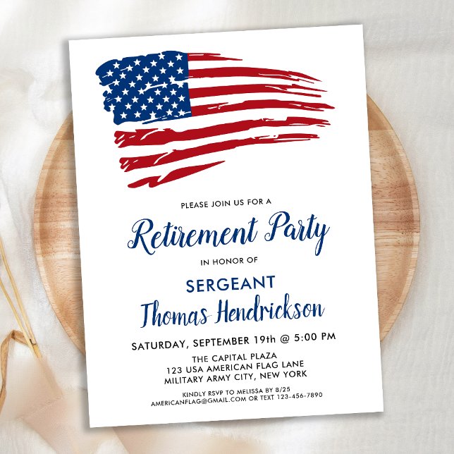 Police Officer Retirement Party USA American Flag Announcement Postcard (Creator Uploaded)