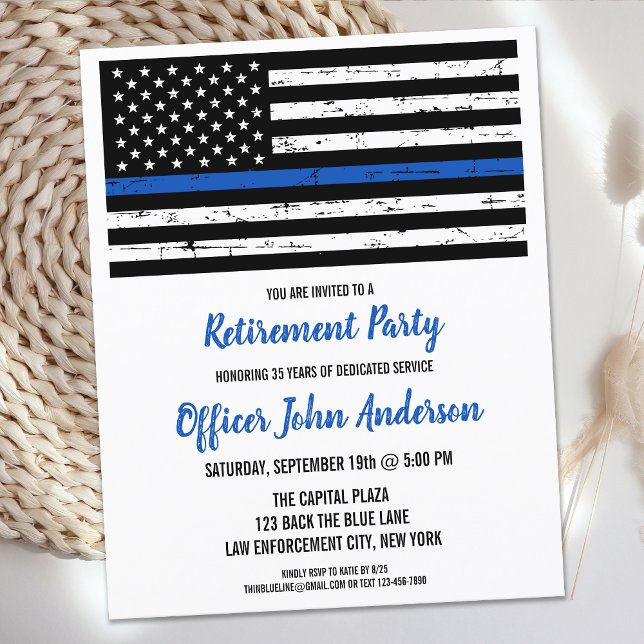 Police Officer Retirement Thin Blue Line Announcement Postcard (Creator Uploaded)