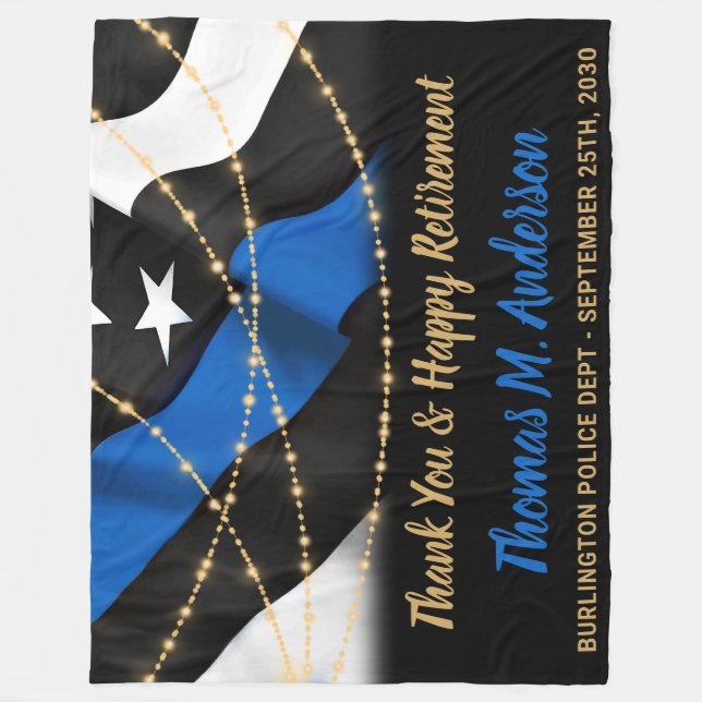 Police Officer Retirement Thin Blue Line  Fleece Blanket (Front)