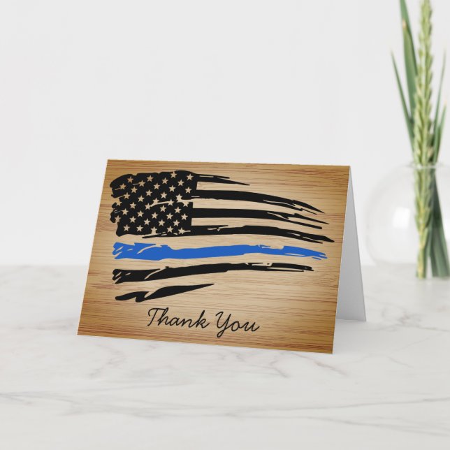 Police Officer Rustic Thin Blue Line Thank You Card (Front)
