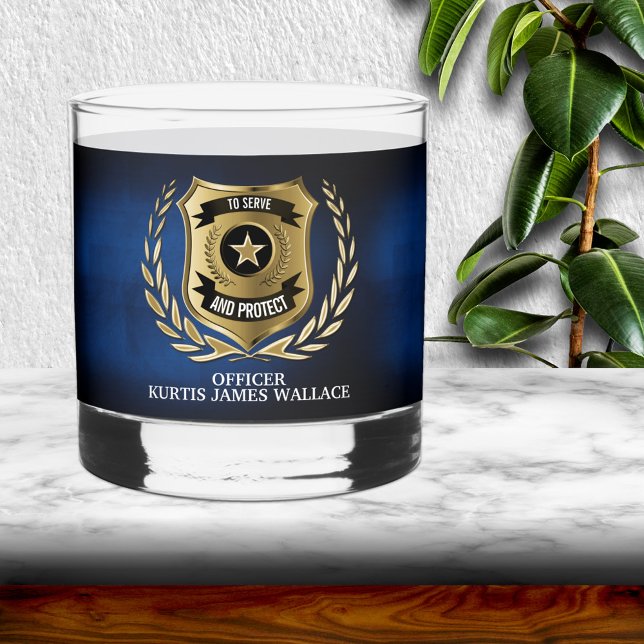 Police Officer Shield Personalised Rocks Glass (Creator Uploaded)