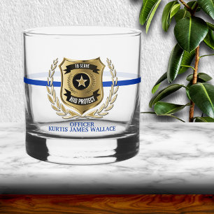 Police Officer Shield Personalised Rocks Glass