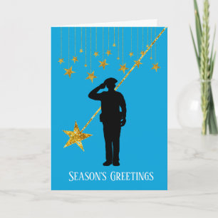 Police Officer Silhouette & Stars Christmas Card