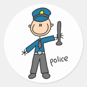 Police Officer Stick Figure Classic Round Sticker