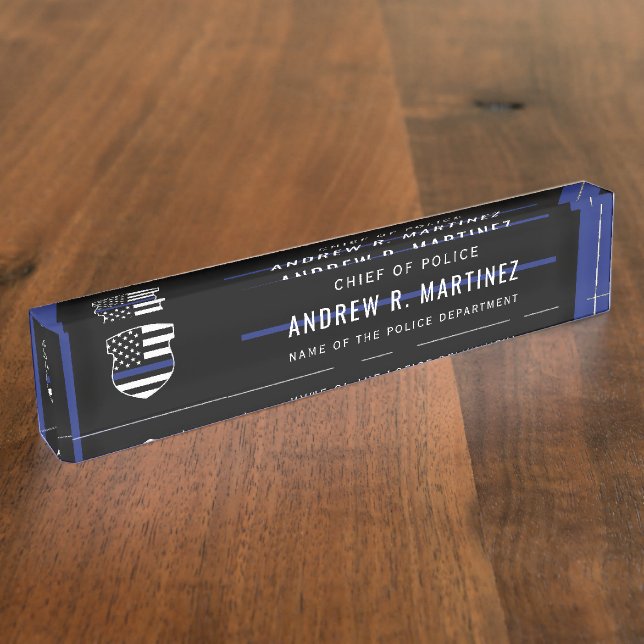 Police Officer Thin Blue Line Badge Police Dept Nameplate (Side)