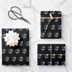 Police Officer Thin Blue Line Cop Police Badge Wrapping Paper Sheet