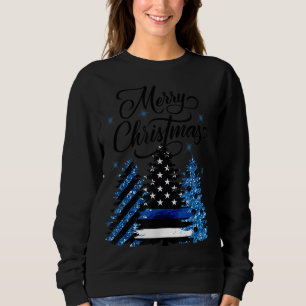 Police Officer Thin Blue Line Flag Christmas Tree Sweatshirt