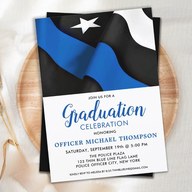  Police Officer Thin Blue Line Flag Graduation Invitation (Creator Uploaded)