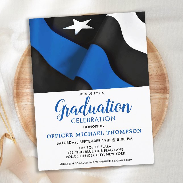  Police Officer Thin Blue Line Flag Graduation Invitation Postcard (Creator Uploaded)