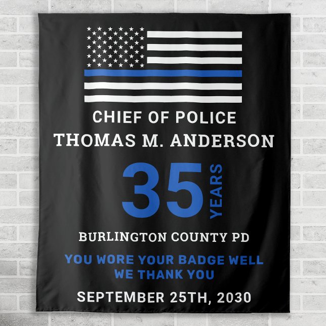 Police Officer Thin Blue Line Retirement Party Tapestry (Creator Uploaded)