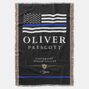 Police Officer   Thin Blue Line Themed Black Throw Blanket