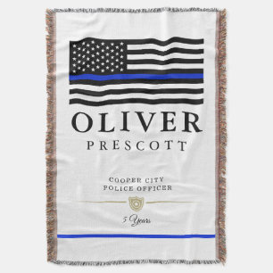 Police Officer Thin Blue Line Themed White Throw Blanket