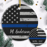 Police Officer - Thin Blue Line USA American Flag Ceramic Tree Decoration<br><div class="desc">Introducing our Thin Blue Line Flag police ornament, the perfect addition to your holiday decor and a thoughtful gift for any law enforcement officer in your life. This American flag-inspired ornament features a bold blue line that pays tribute to the brave men and women who serve and protect our communities...</div>