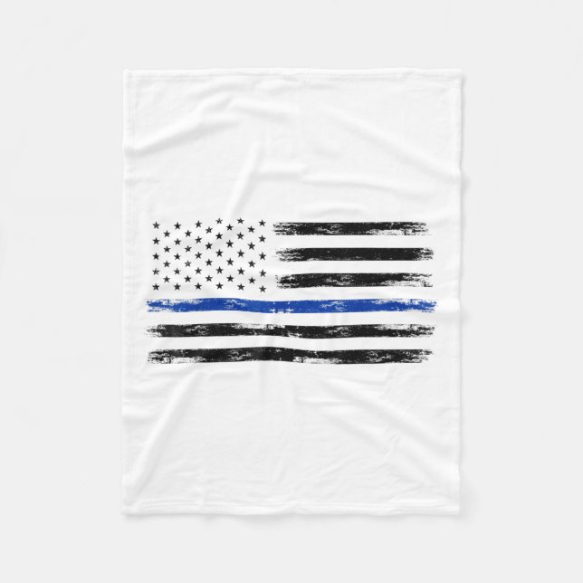 Police Officer Us Usa American Flag Thin Blue Line Fleece Blanket (Front)