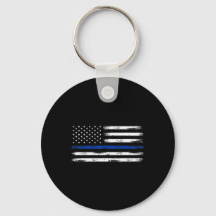 Police Officer Us Usa American Flag Thin Blue Line Key Ring