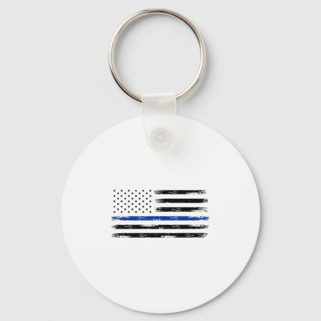 Police Officer Us Usa American Flag Thin Blue Line Key Ring (Front)