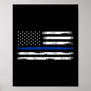 Police Officer Us Usa American Flag Thin Blue Line Poster