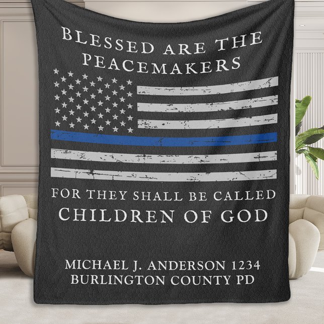 Police Officer Worn Flag Name Thin Blue Line Fleece Blanket (Creator Uploaded)