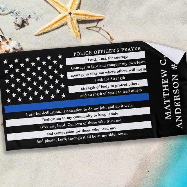 Police Officers Prayer Personalised Thin Blue Line Beach Towel (Creator Uploaded)