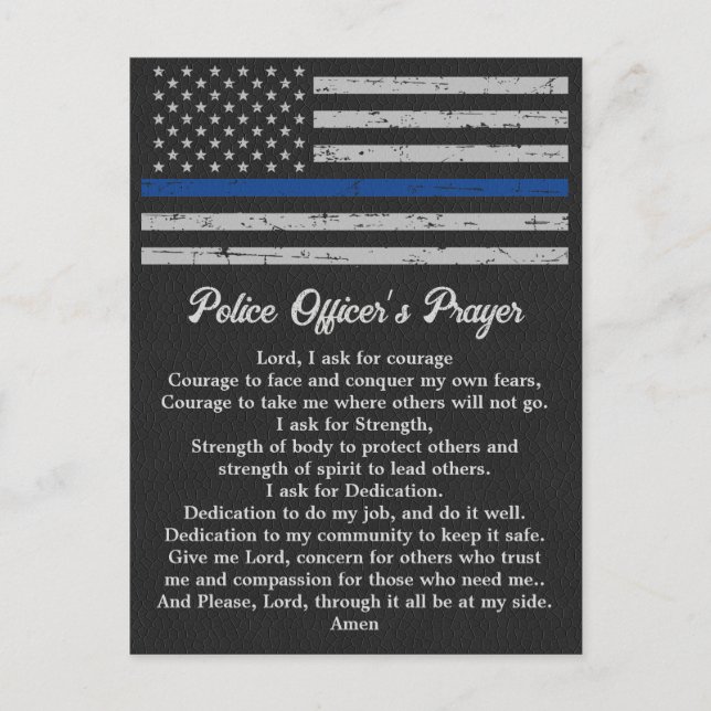 Police Officers Prayer Thin Blue Line Postcard (Front)