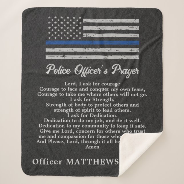 Police Officer's Prayer Thin Blue Line Sherpa Blanket (Front)