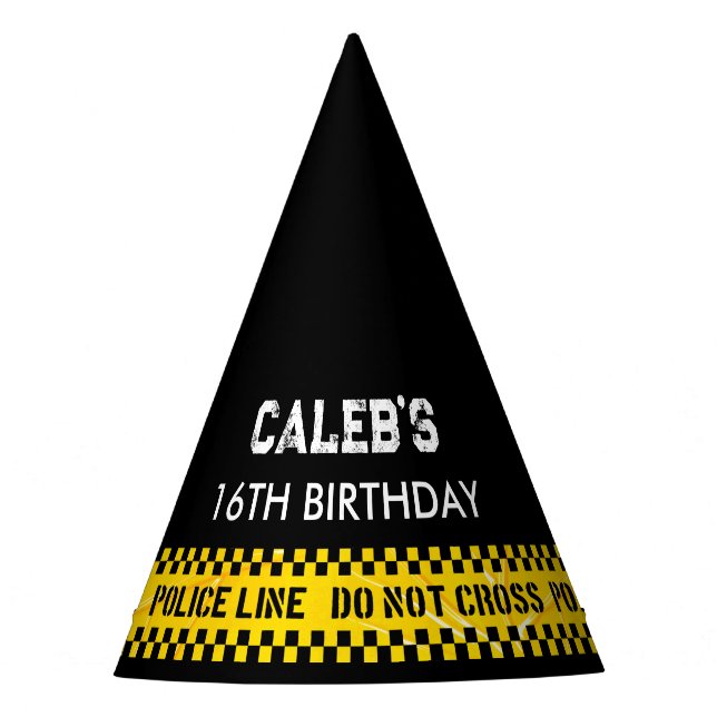 Police Party decor with Do not cross yellow tapes Party Hat (Front)