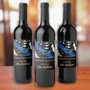 Police Party Graduation Retirement Thin Blue Line Wine Label