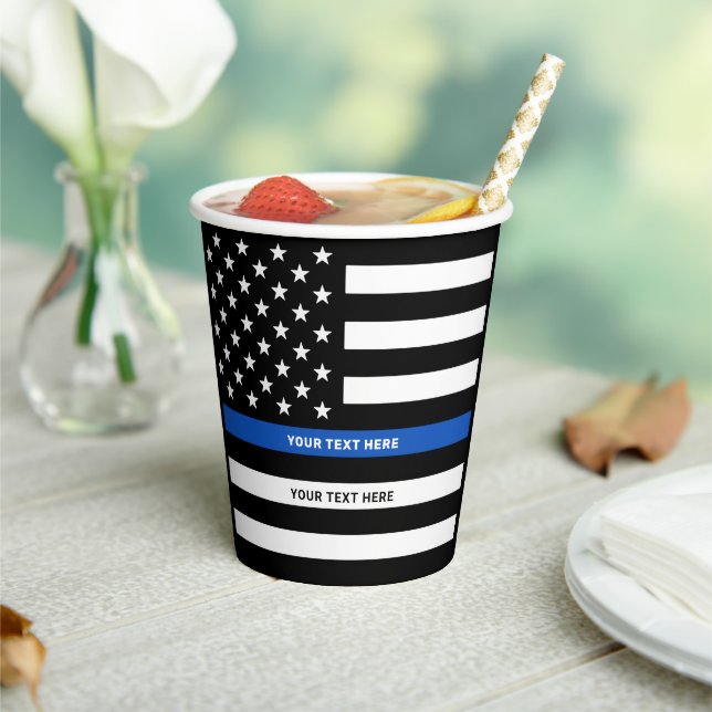 Police Party Personalised Thin Blue Line Paper Cups (Insitu)