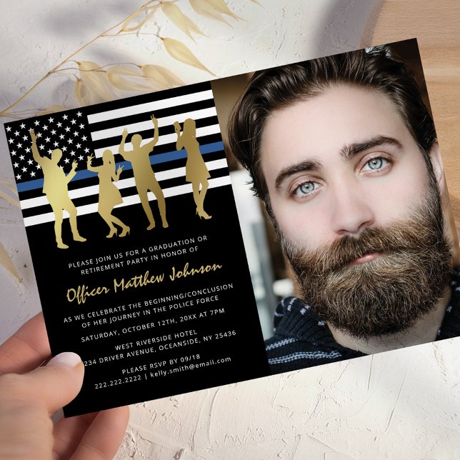 Police Party Thin Blue Line Officer Photo Invitation (Creator Uploaded)