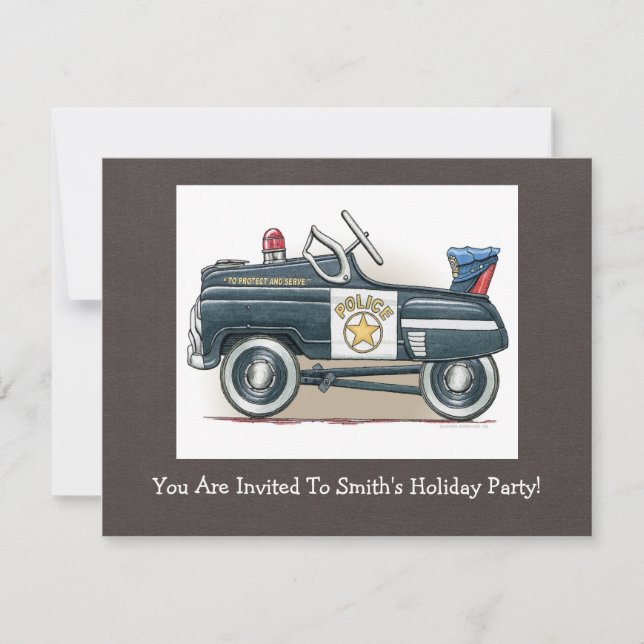 Police Pedal Car Cop Car Invitation (Front)