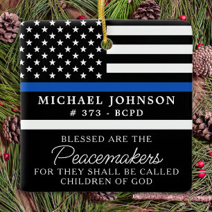 Police Personalised Blessed Cop Thin Blue Line  Ceramic Ornament