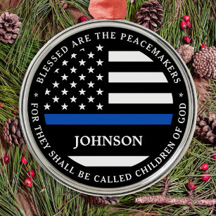 Police Personalised Cop Blessed Thin Blue Line Metal Tree Decoration