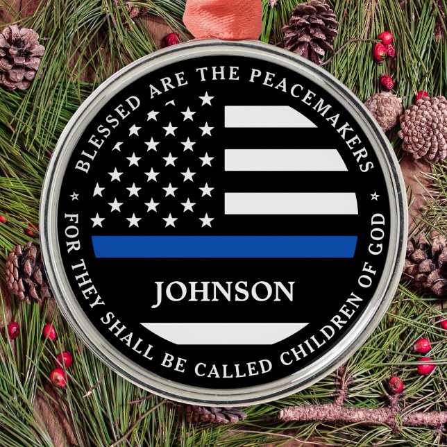Police Personalised Cop Blessed Thin Blue Line Metal Tree Decoration (Creator Uploaded)