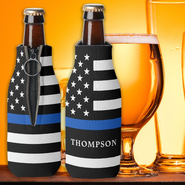 Police Personalised Law Enforcement Thin Blue Line Bottle Cooler (Creator Uploaded)