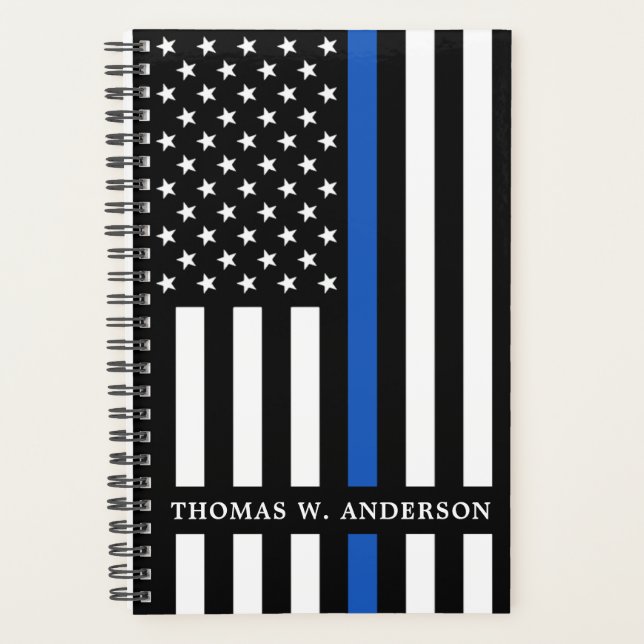 Police Personalised Modern Thin Blue Line  Planner (Front)