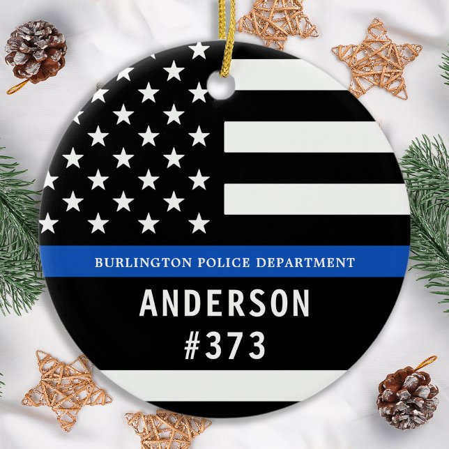 Police Personalised Thin Blue Line Law Enforcement Ceramic Tree Decoration (Creator Uploaded)
