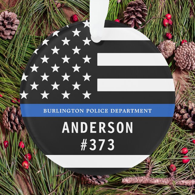Police Personalised Thin Blue Line Law Enforcement Ornament (Creator Uploaded)