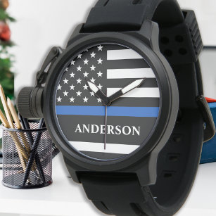 Police Personalised Thin Blue Line Law Enforcement Watch