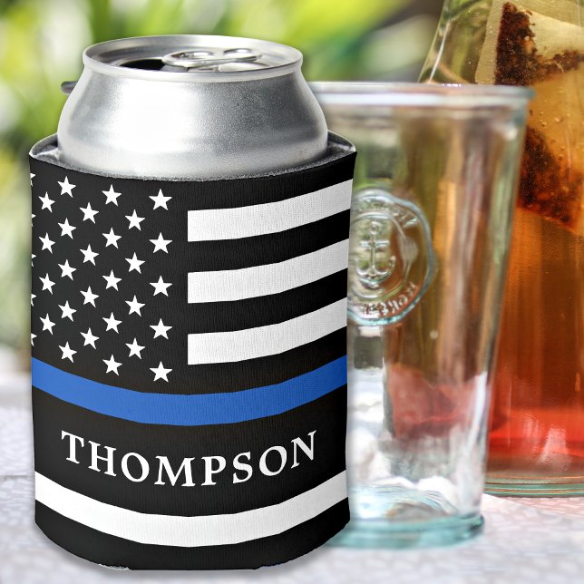 Police Personalized Law Enforcement Thin Blue Line Can Cooler (Creator Uploaded)