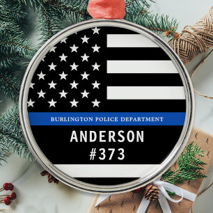 Police Personalized Thin Blue Line Law Enforcement Metal Tree Decoration