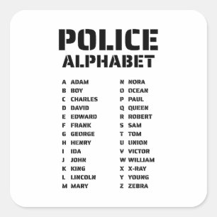 Police Phonetic Alphabet Adam Zebra Chart Square Sticker