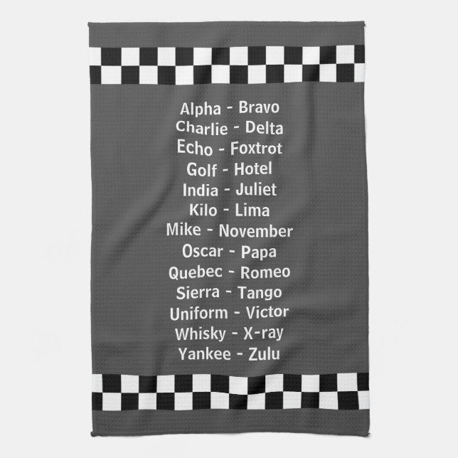Police Phonetic Alphabet Charcoal Grey Tea Towel (Vertical)