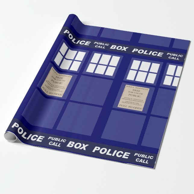 Police Public Call Phone Box Wrapping Paper (Unrolled)