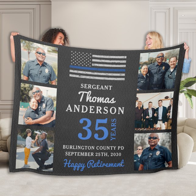 Police Retirement 6 Photo Law Enforcement Officer Fleece Blanket (Creator Uploaded)