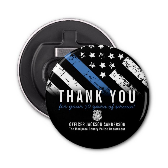 Police Retirement Anniversary Blue Line Flag Acryl Bottle Opener (Front)