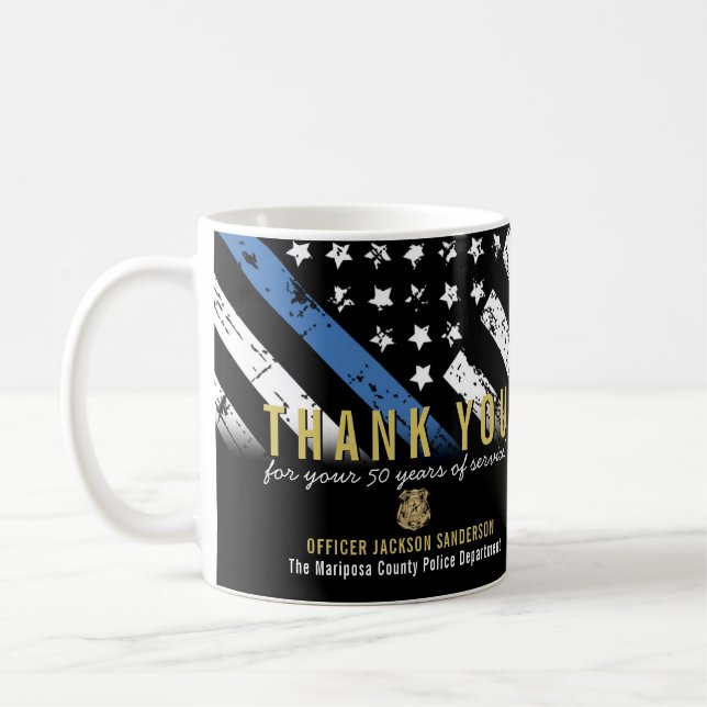 Police Retirement Anniversary Blue Line Flag Coffee Mug (Left)