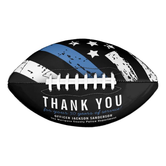 Police Retirement Anniversary Blue Line Flag Football (Front)