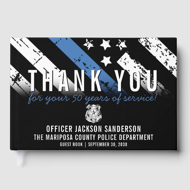 Police Retirement Anniversary Blue Line Flag Guest Book (Front)