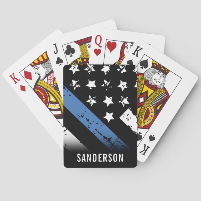 Police Retirement Anniversary Blue Line Flag Playing Cards (Back)