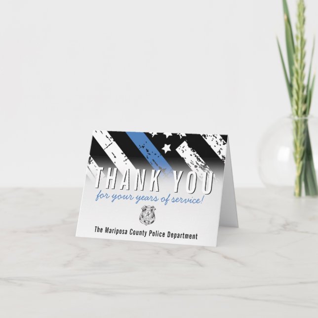 Police Retirement Anniversary Blue Line Flag Thank You Card (Front)